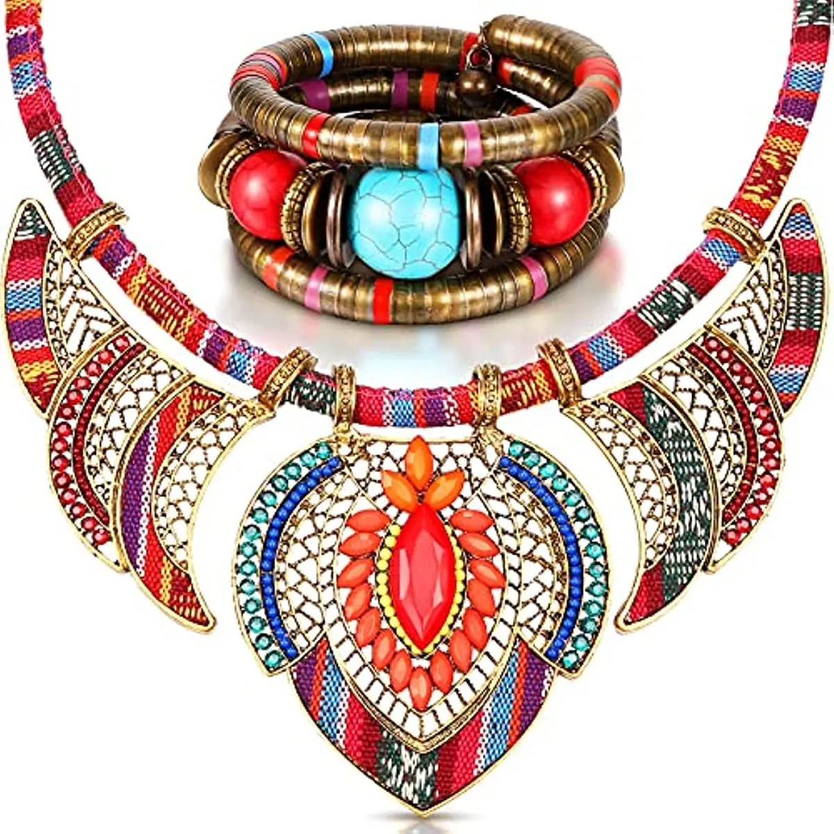 

Festival Choker Beads Statement Necklace Chunky Colorful Collar Necklaces Costume Jewelry African Bracelet Bohe Wristband