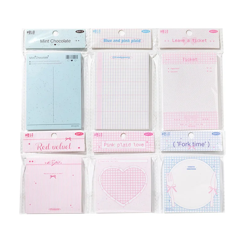 80 sheets Ins Kawaii Korean Memo Note Pads Handbook Message Paper Journal DIY Base Material Notepad School Stationery