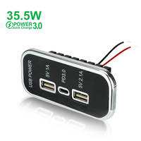 3 Ports 35.5W PD Type-C 2.1A 1A USB Car Charger Socket 12/24V for Motorcycle Auto Truck ATV Boat RV Bus Power Adapter Outlet