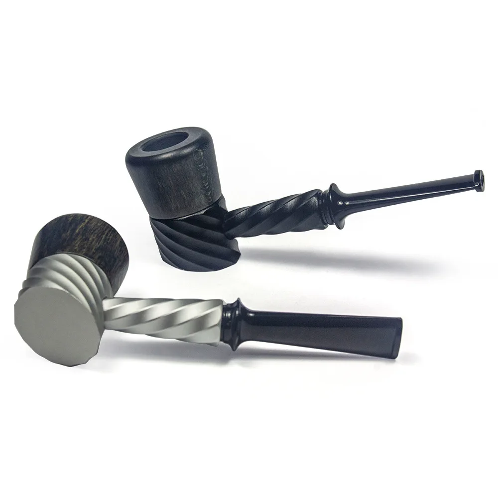 Aluminum alloy Wooden Tobacco Pipe Straight Type Handmade Retro Smoking Pipe 9mm Filter Pipe Gift