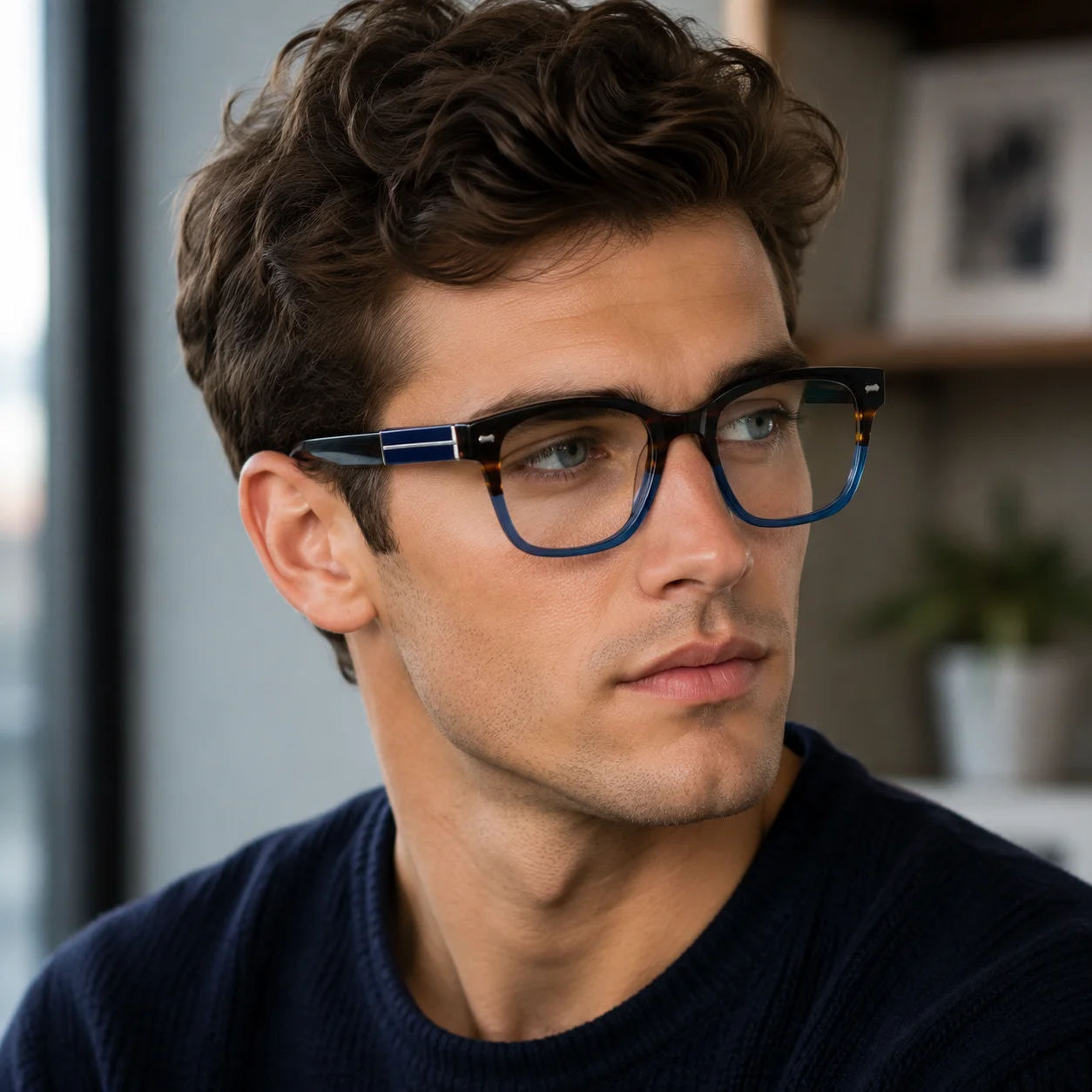 ZENOTTIC (M Size）Modish Acetate Prescription Glasses Square Optical Lenses With Recipe Man Myopia/Progressive Eyeglasses Men