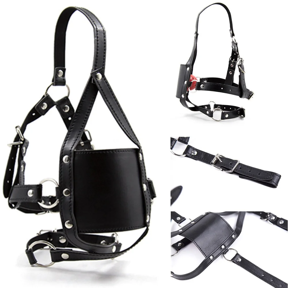 Adjustable Leather Black Bondage Hood Ball Gag Mouth Gag Bdsm Sex Toys For Women Men Adult SM Play Games Head Restraints Harness