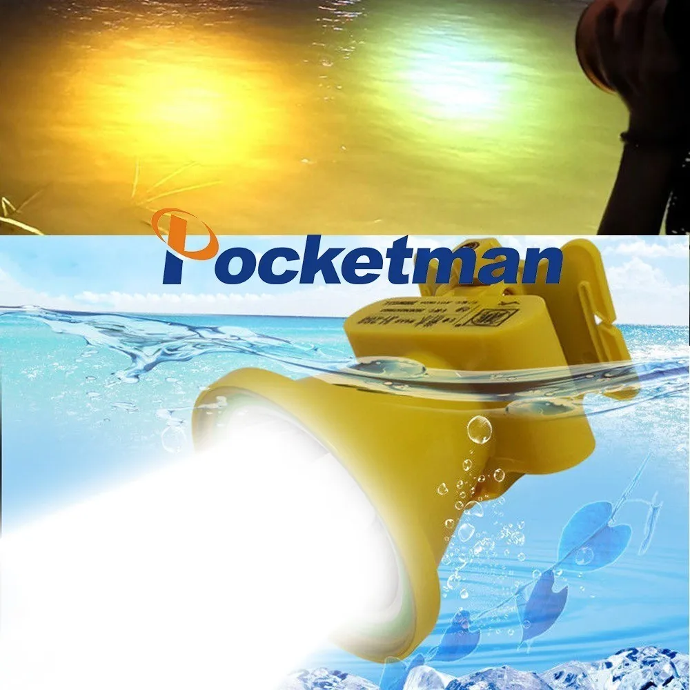 Diving P90 LED Headlight White/Yellow Light Underwater Fish Catching Strong Light Led Super Bright Waterproof