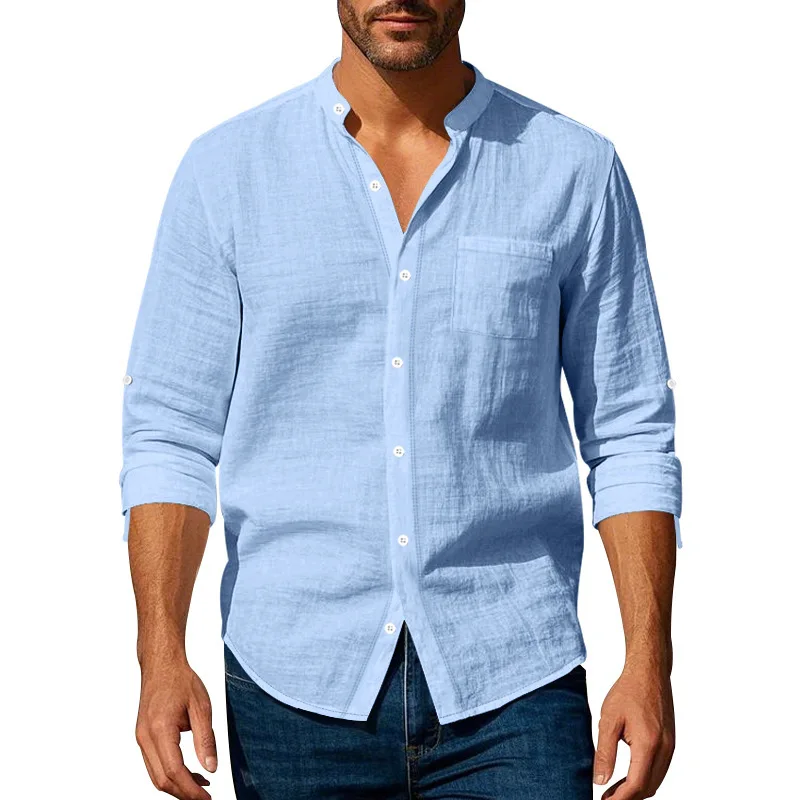 Men's Solid Color Casual Long Sleeve Shirt Daily Commuter All-Match Full Cardigan Fashion Lapel Top