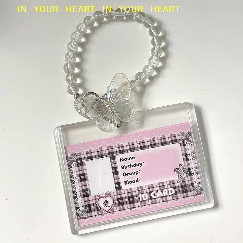【X】Crystal Butterfly 3 Inch Acrylic Card Holder Photocards Display Credit ID Bank Card Protective Case Keychain Pendant Fashion