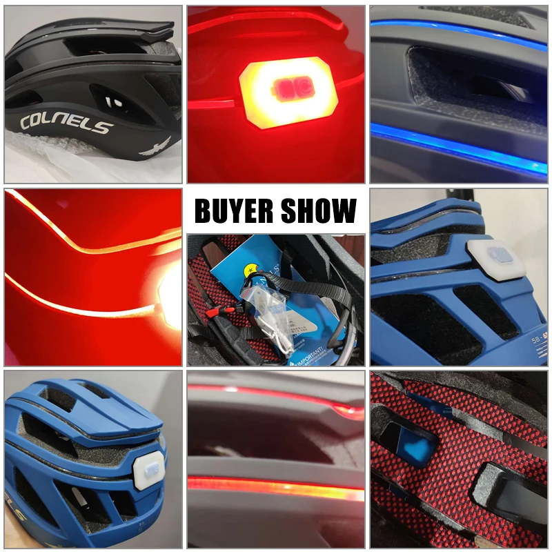 Bicycle Helmet LED Warning Light Helmet PC Shell EPS Body Adjustable Comfortable Sweat-absorbent Riding Cycling Sports Helmet