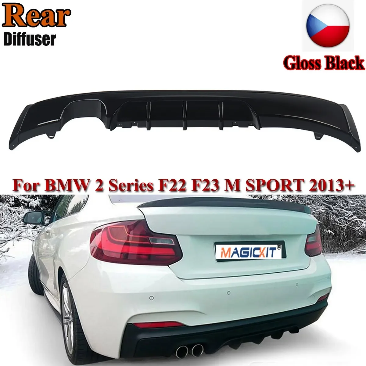 MagicKit GLOSS BLACK REAR BUMPER DIFFUSER FOR BMW 2 SERIES F22 F23 M SPORT M240i 13-2020