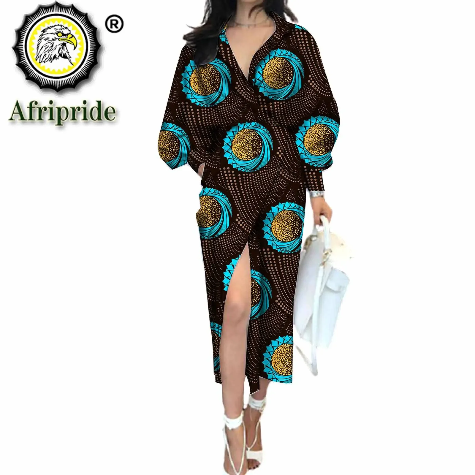 Abiti africani per donna Casual manica lunga Plus Size Design Bazin Print Party Boho Dress abito longuette allentato da donna S2025059