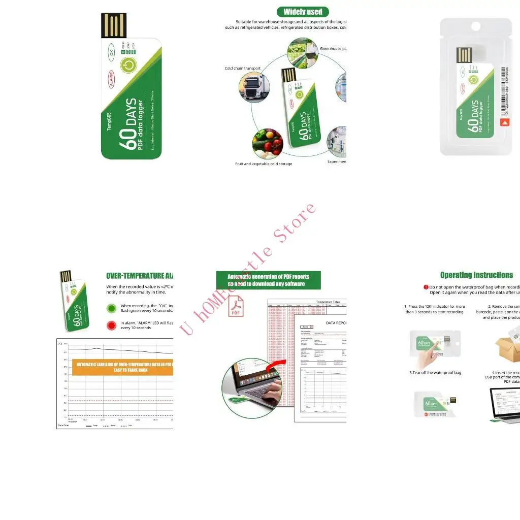 63HF Easy to Use USB Thermometers Logger for Accurate Temperature Monitoring 60 Days