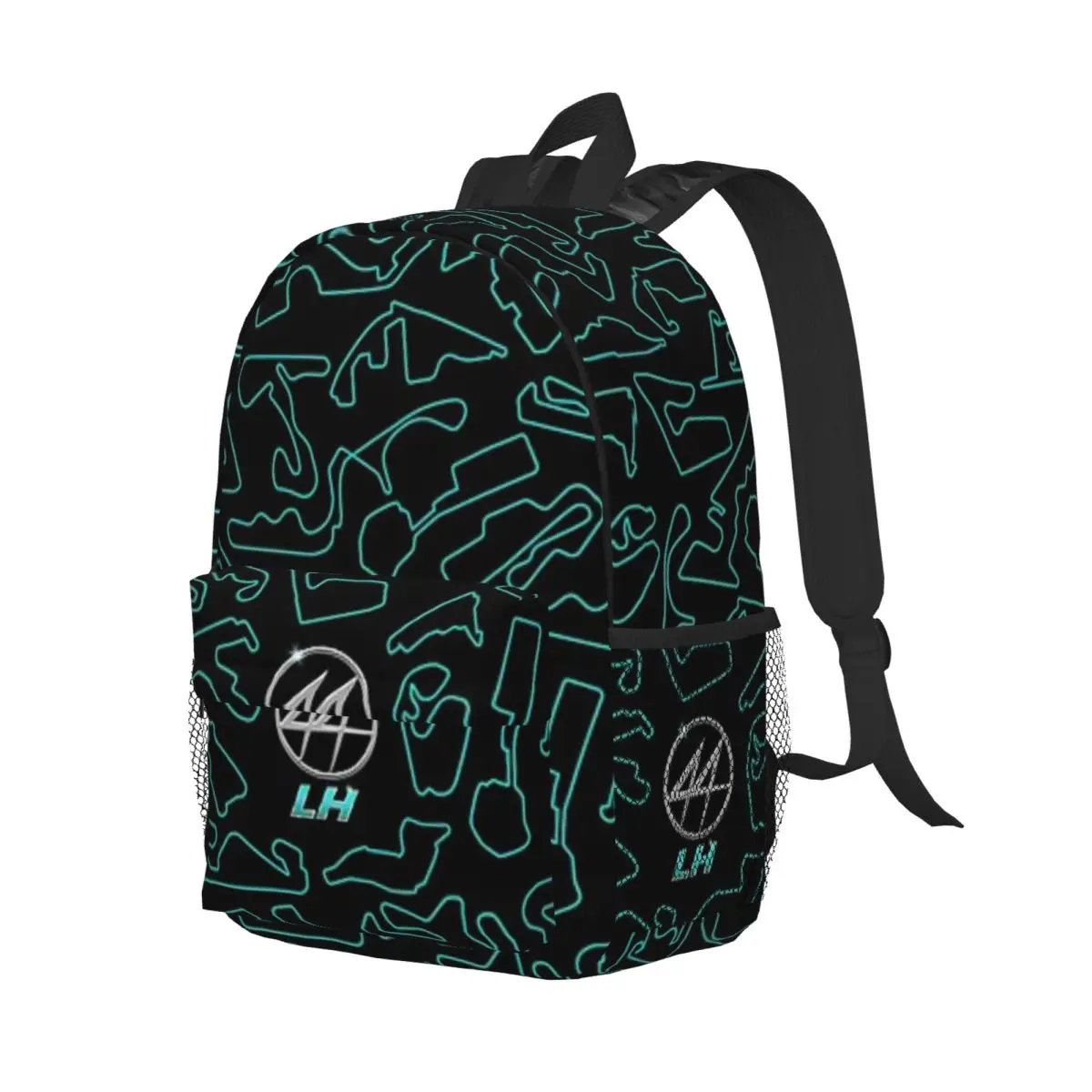 LH 44 Logotipo cromado - Padrão de circuitos impresso leve mochila casual para escola, ao ar livre, compras, escritório 15 polegadas