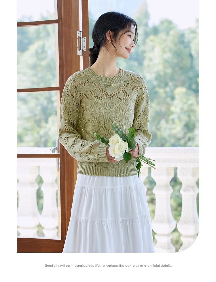 VIMLY Hollow Out Knitted Sweater Women 2025 Elegant Knitwear Women's Knit Tops 2025 Spring Autumn Soft Pullover Jumpers 73803