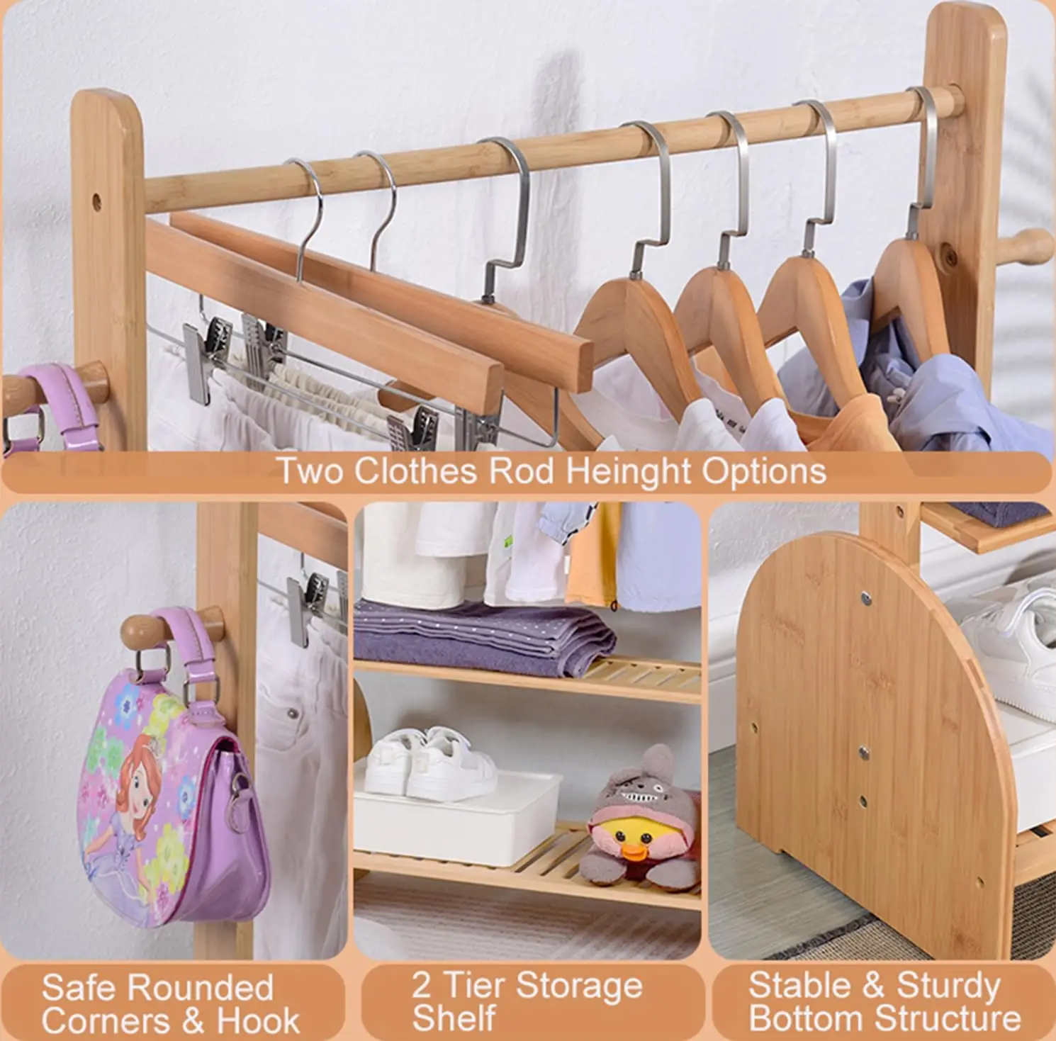 Rak Pakaian Anak yang Dapat Disesuaikan dengan 2 Rak, Sempurna untuk Kamar Bayi dan Lemari Pakaian Hewan Peliharaan