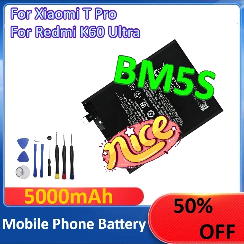 

New 5000mAh BM5S Mobile Phone Battery for Xiaomi T Pro for Redmi K60 Ultra + Tools