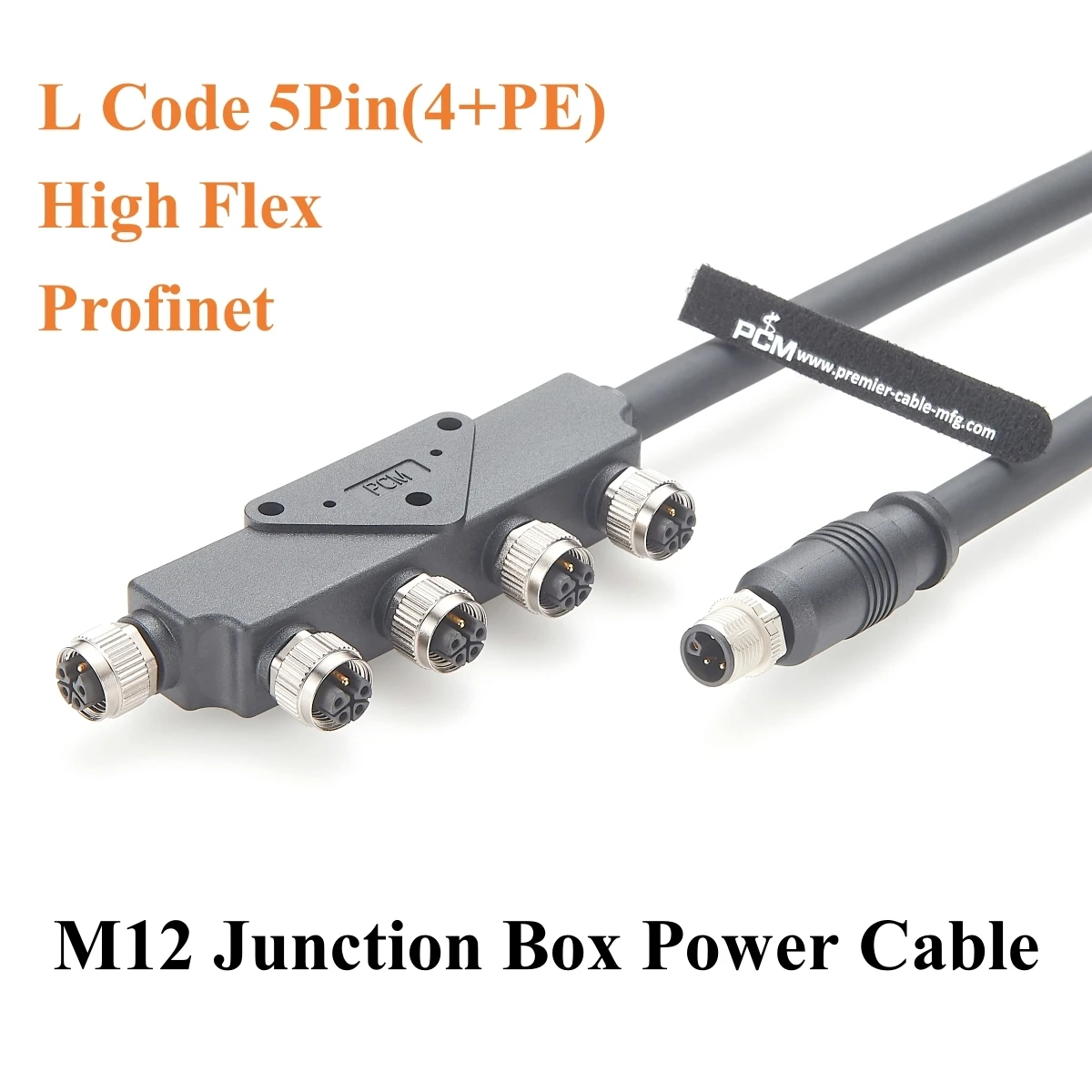 Industrial M12 5Pin L-Coded Junction Box With Power Cable IP67 Power Distributor Splitter for Profinet Switch EtherCAT Robotics