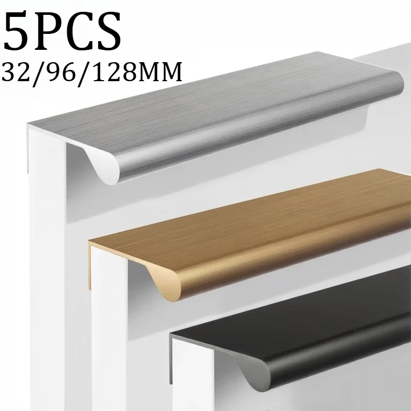 5PCS Side-mounted Handle Aluminum-based Cabinet Handles Hidden Installation Long Handles Cabinet /Drawer Handles for Furniture