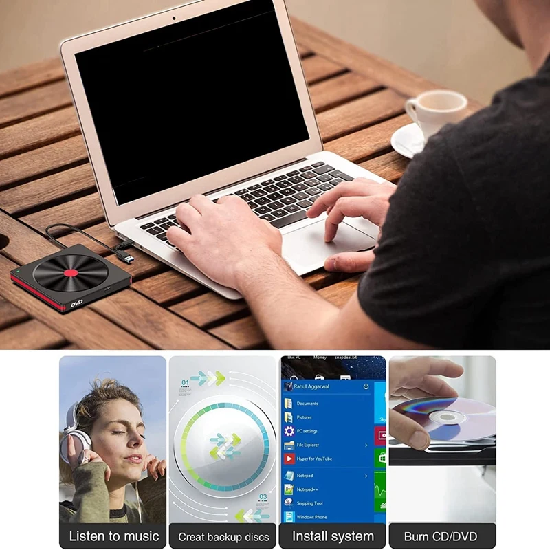 Unidad de CD DVD externa USB 3,0, lector de DVD/CD ROM, grabadora, unidad de DVD para ordenador portátil, PC de escritorio, Windows 11/10/8/7/XP OS Linux