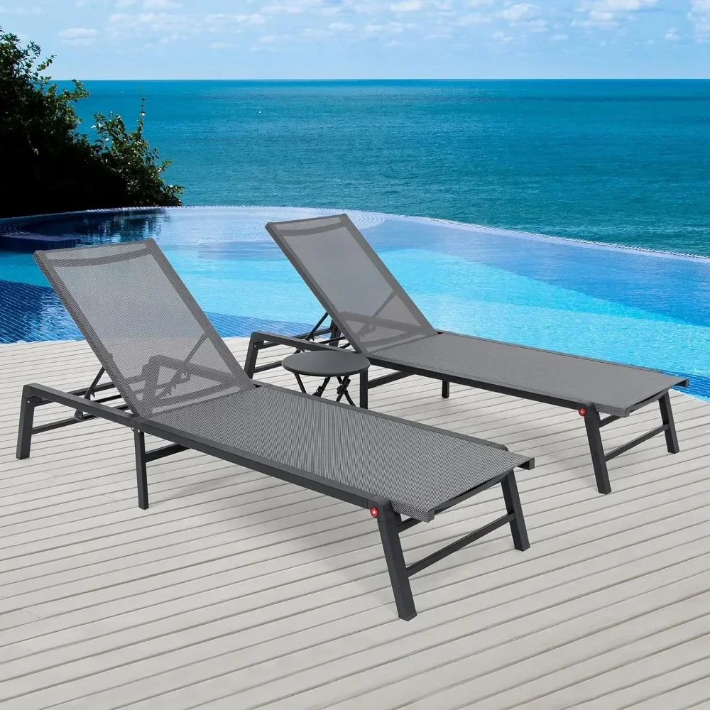 Chaise Lounge Outdoor, Assemble-Free Patio Chaise Lounge Chairs Set of 2 for Sun Tanning Lay Flat Poolside Lounger,Chaise Lounge