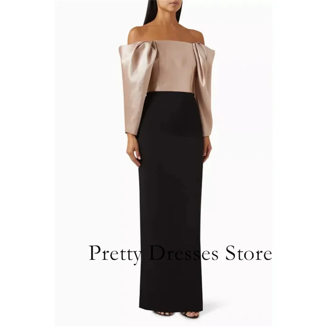 Robe longue en crêpe, épaules dénudées, demi-manches, froncée, robes de soirée personnalisées, robes de bal formelles