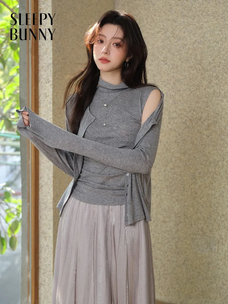 

Women Slim Fit Tank Top Cardigan Set for Lady Early Spring Stretch Temperament Two Piece Outfit Casual Versatile Top New Arrival