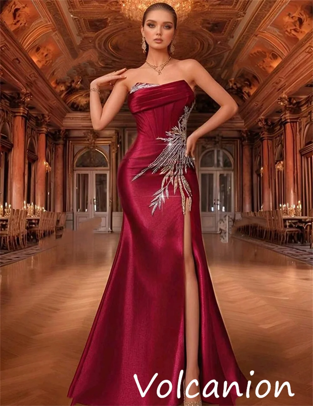 Abiti lunghi senza spalline a tromba con pieghe in paillettes eleganti alla moda personalizzati Abiti lunghi su misura per occasioni formali