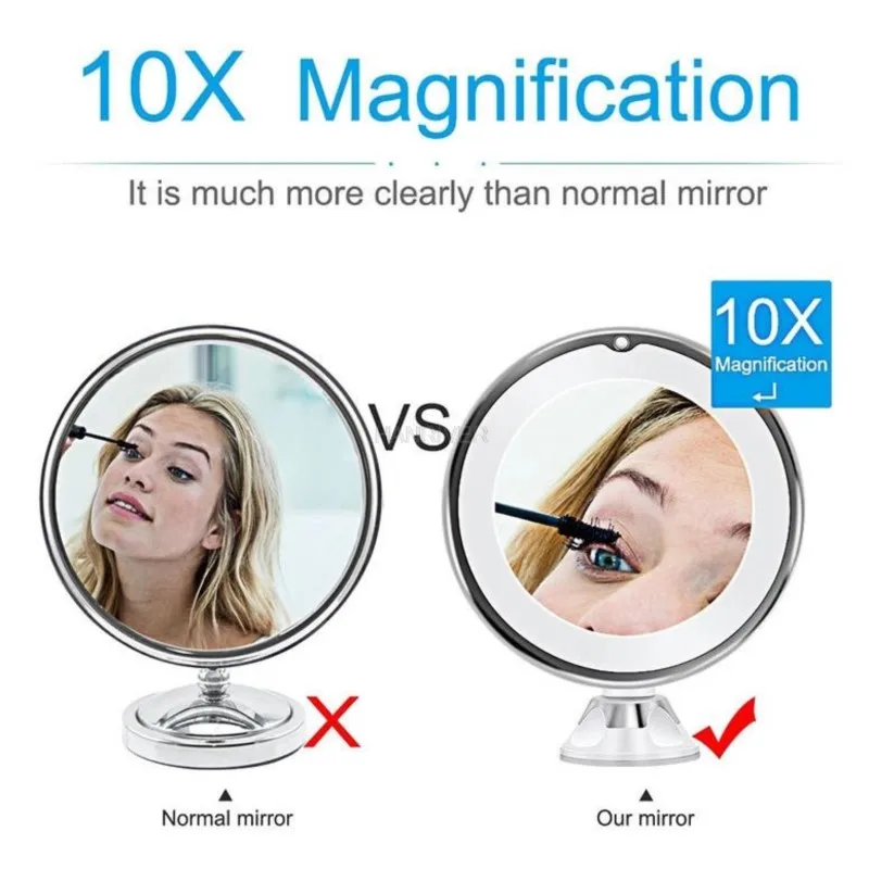 Flexible Makeup Mirror 10X Magnifying Mirrors LED Lighted Touch Screen Vanity Mirror Portable Dressing Table Cosmetic Mirrors