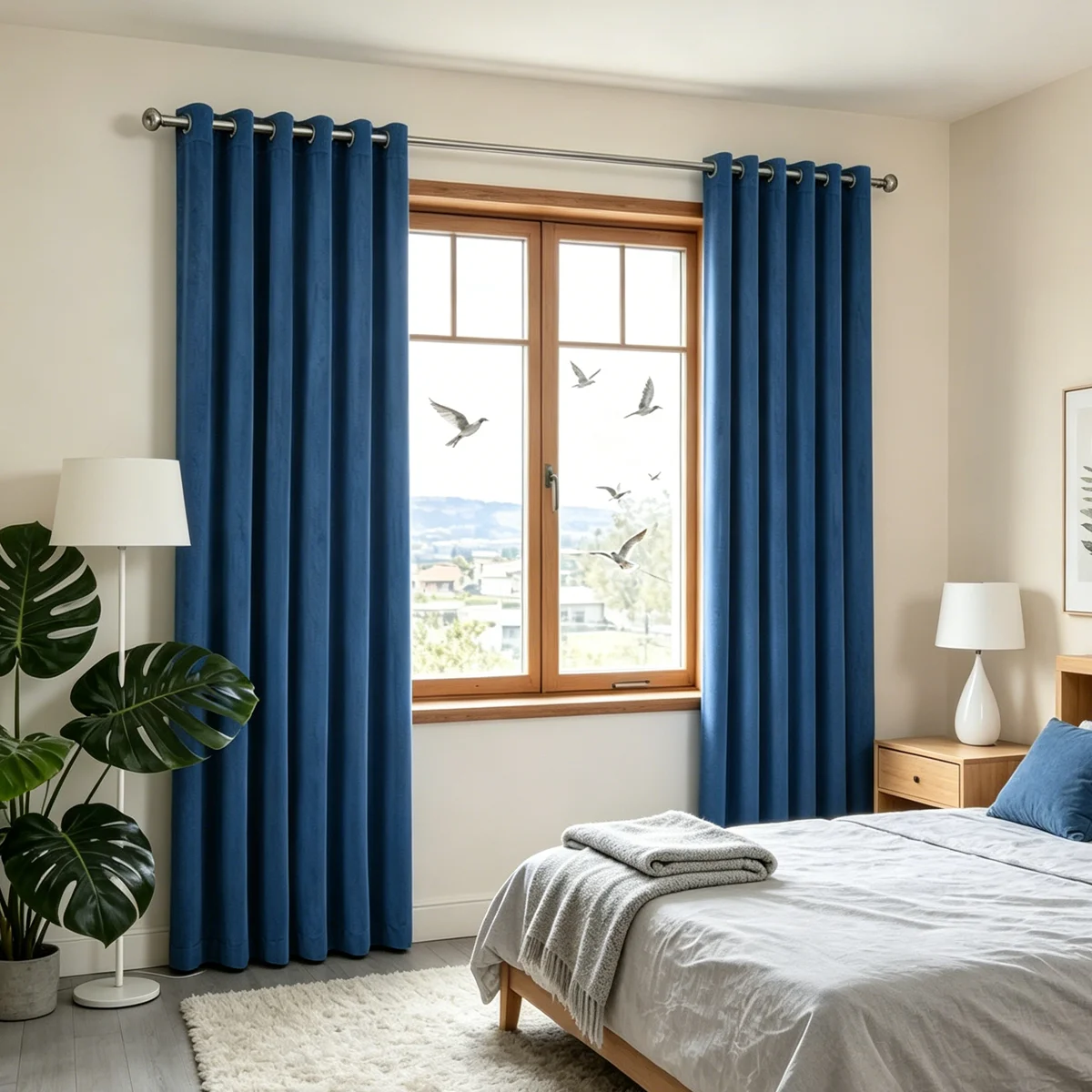 

Solid Navy Velvet Room Darkening Curtains, Energy Efficient Grommet Top Curtain Panels, Privacy & Light Filtering Curtains