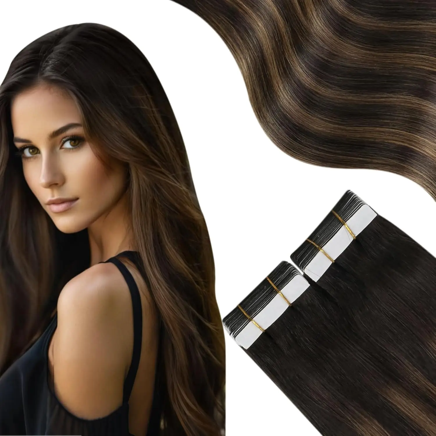 Moresoo Band in Haar Extensions Schwarz Haar Natürliche Gerade Echt Remy Haar Band Klebstoff 100% Menschliches Haar Extensions Klebeband in