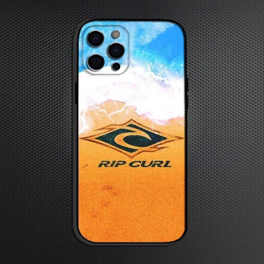 حافظة هاتف بشعار Surf Beach Rips Curls لهاتف iPhone 16,15,14,13,12,11 Plus، Pro Max، أخرى غطاء أسود ناعم