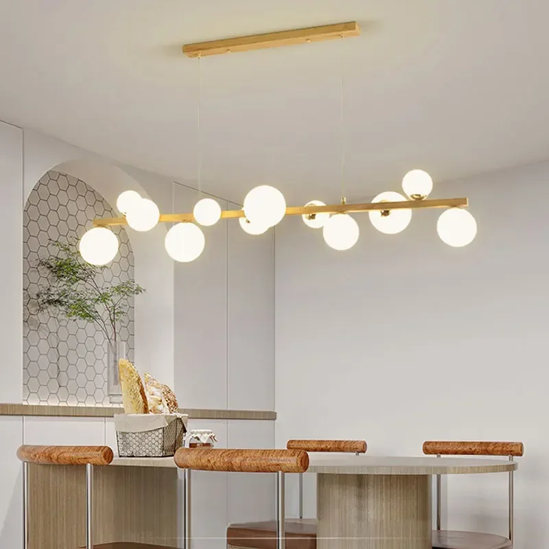 Minimalist Iron Imitation Wood Chandelier For Dinning Room Kitchen Island Long Table Ceiling Pendent Lamp Decor Light Lighting