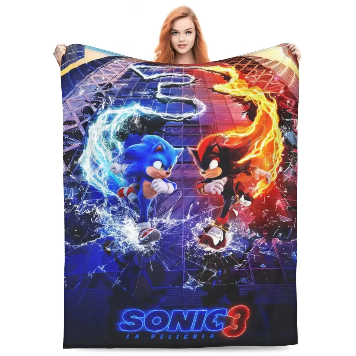 Sonic・The Hedgehog & Shadow Collage Flannel Throw Blanket Soft Warm Cover For Sofa Bedroom Dorm Kid Decor Game Pattern Gift For