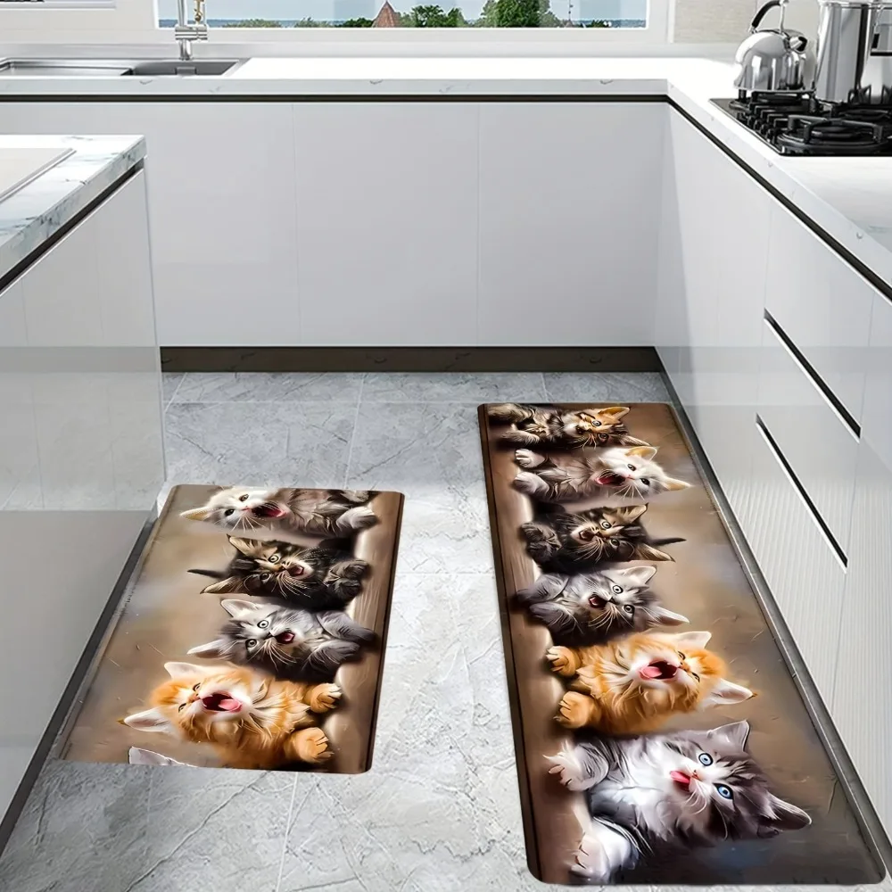 2D-Küchenteppich mit süßer Katze, moderner, minimalistischer Teppich, Flur- und Eingangsteppich für Heimdekoration, Balkon-Eingang, rutschfester Teppich