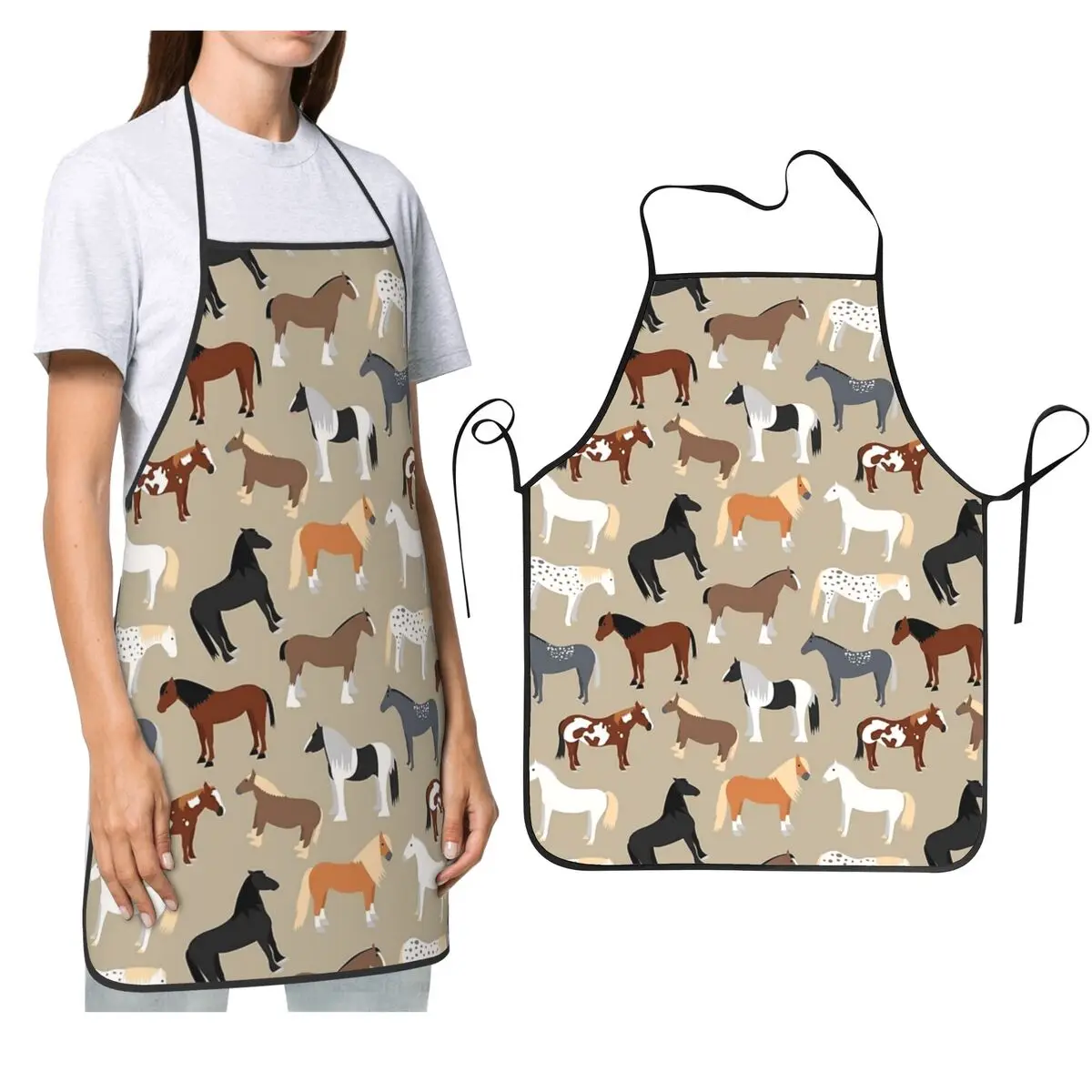 

Фартуки с рисунком пород лошадей, фартуки для шеф-повара, приготовления пищи, выпечки, столб, водонепроницаемый нагрудник, кухонный сарафан для чистки для женщин и мужчин, живопись