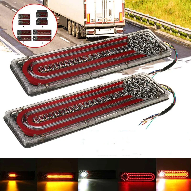 2Pcs 24V LED Dynamic Car Truck Tail Light Turn Signal Rear Indicator Brake Lights For Lorry Trailer Van