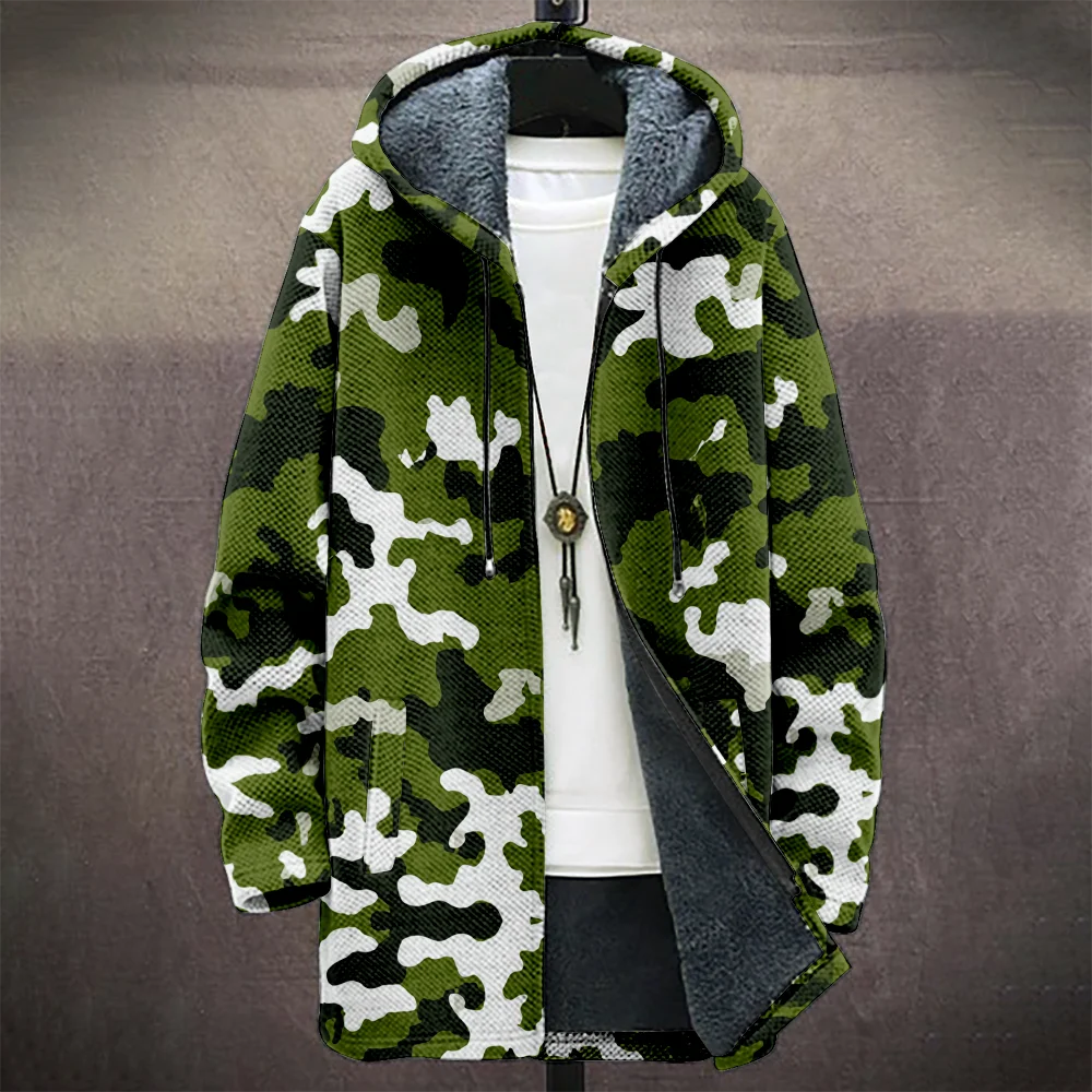 Men's Camouflage Hooded Coat with Fleece Lining Cold Weather Warm Jacket for Autumn Winter Outdoor Streetwear Fashion Trend