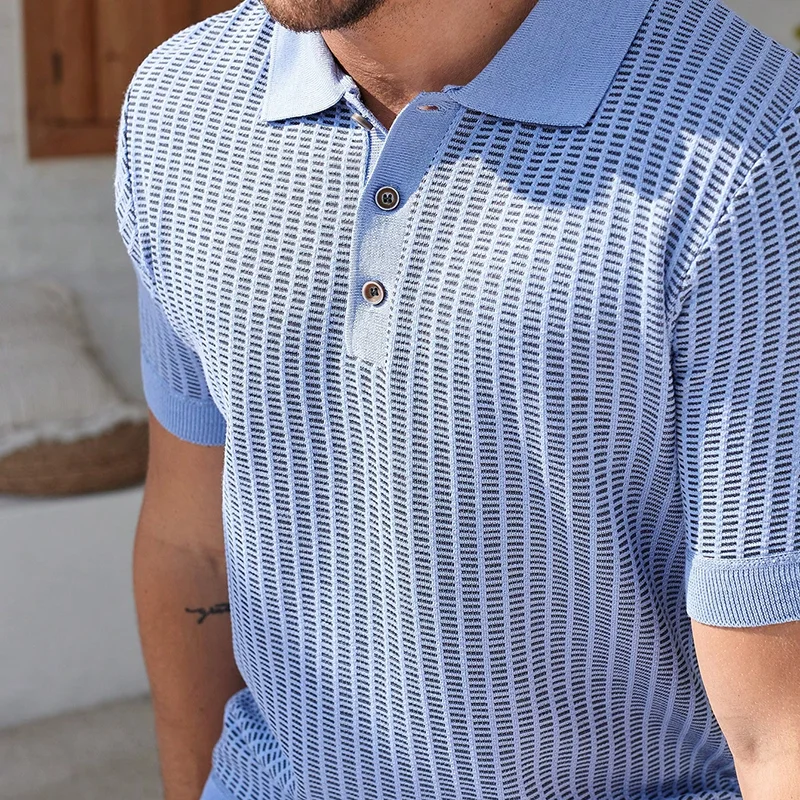 

US Size New Mens Knit Shirts Men's Polo Shirts Short Sleeve Textured Cable Knit Shirts Casual Stretchy Golf Polo Old Money Tops