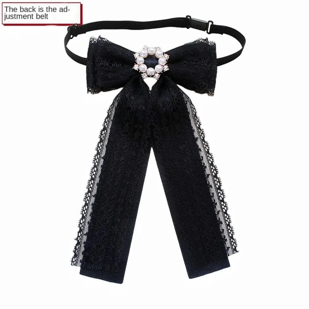 

Новый элегантный кружевной галстук-бабочка с лентой, черный тканевый галстук в студенческом стиле с бантом, броши, студенческая рубашка, корейский предварительно завязанный галстук с бантом для женщин и девочек