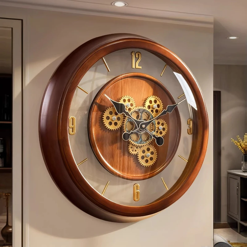 Wooden Wall Clocks Luxury Gear Decoration Wall Clock Living Room Vintage Clocks Mechanism Silent Home Decor Watch Ornaments