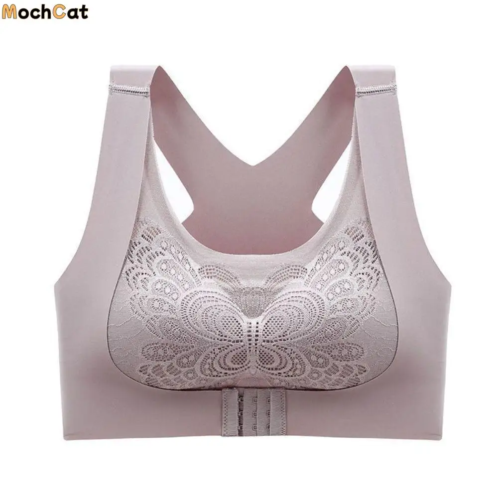No Steel Ring For Women For Girl Solid Color Butterfly Breast Pad Seamless Push Up Bra Gathered Bra Tank Top Front Closure Bra