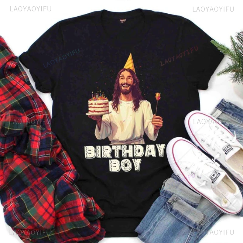 Jesus Birthday Boy Graphic T Shirts Merry Christmas Memory of Jesus Christ Woman Man Cotton T-shirt Classic O-neck Short-sleev