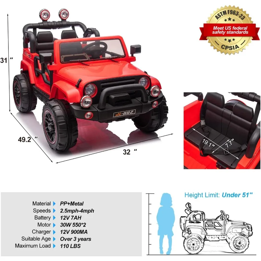 Paseo de 2 plazas en camión y cubierta de coche coche eléctrico de 12V con Control remoto Parental música Bluetooth reproductor de MP3 luces LED Spr