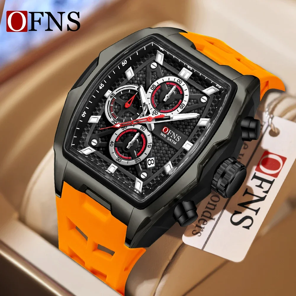 OFNS New 1205 Luxury Men's Quartz Watch Multifunctional Timing waterproof Night Light Three Eye Six Pin Calendar Men's Watch