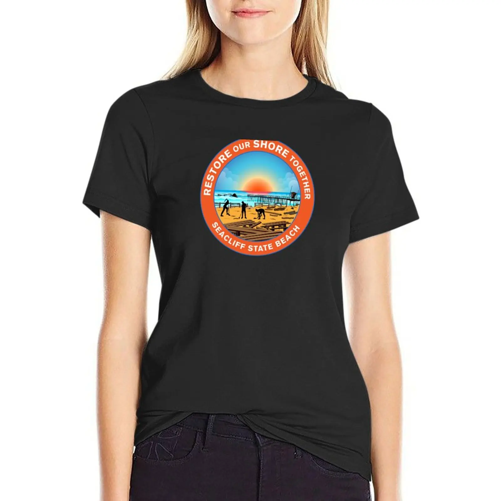 Restore Our Shore Together Seacliff State Beach California Light T-Shirt summer top cute tops Women t shirt