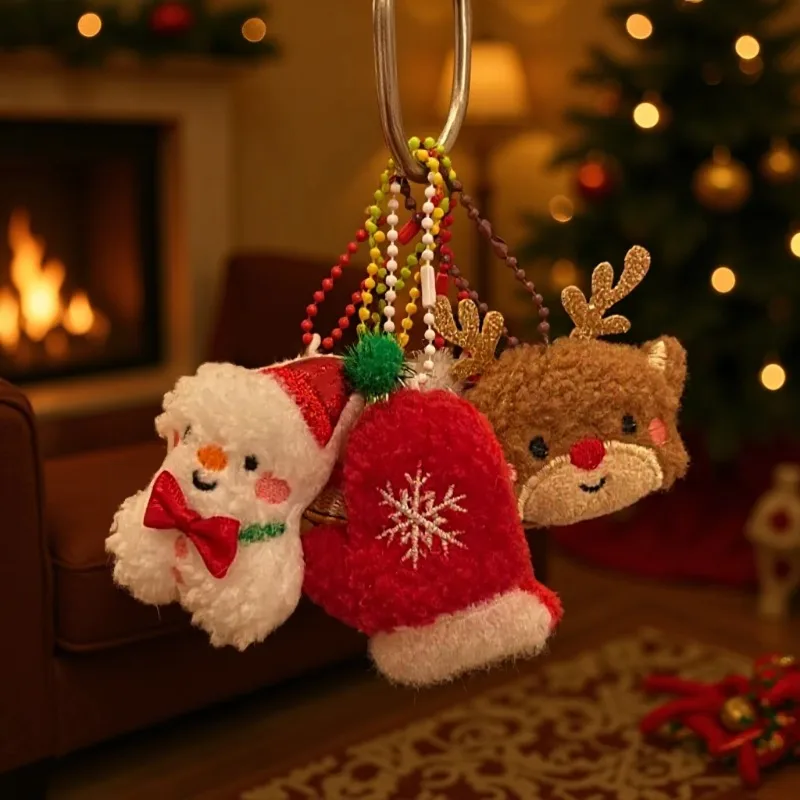 Criativo recheado bonecas de pelúcia natal pingente de pelúcia elk boneco de neve dos desenhos animados chaveiro saco pingente macio brinquedo de pelúcia pingente chave do carro 