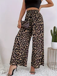 European and American women's spring and autumn fashion leopard print elastic waist pendant loose casual wide leg pants