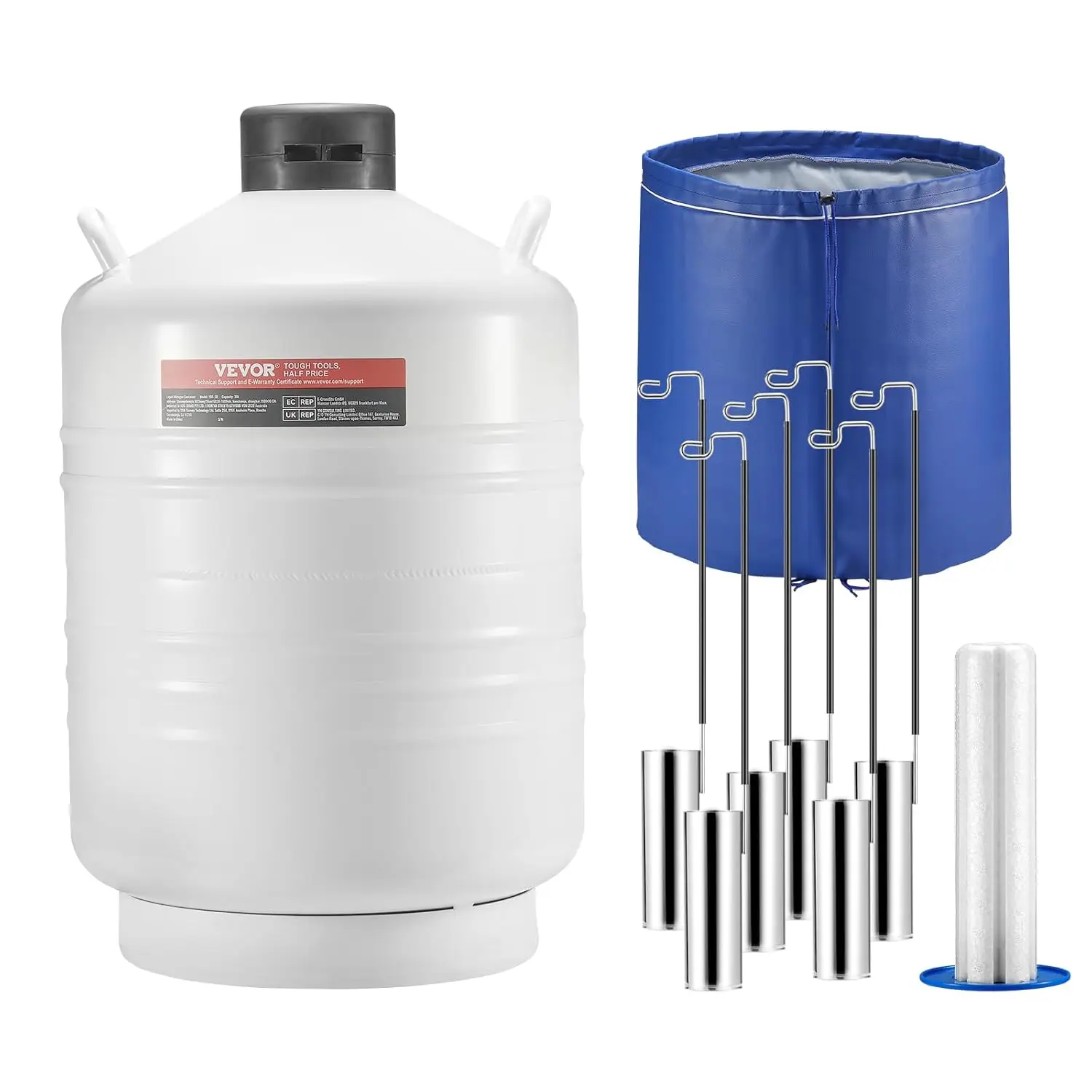 

Liquid Nitrogen Tank, 30 L Aluminum Alloy Liquid Nitrogen Container, LN2 Tank Dewar with 6 Canisters and Carry Bag