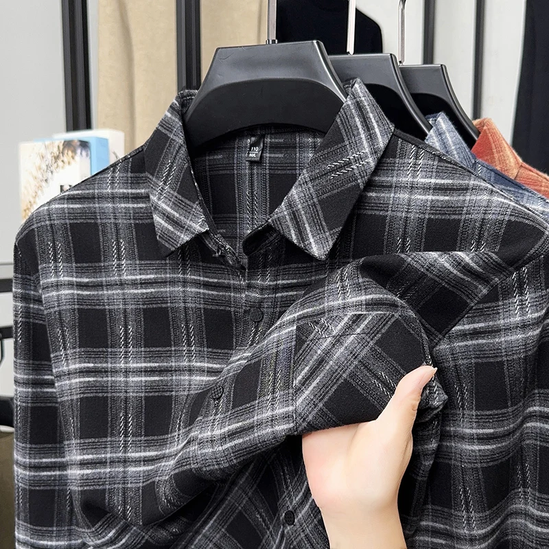 

2025 Autumn New Brushed Plaid Pure Cotton Shirt Top Retro Versatile Long Sleeved Plaid Shirt Men's Wear