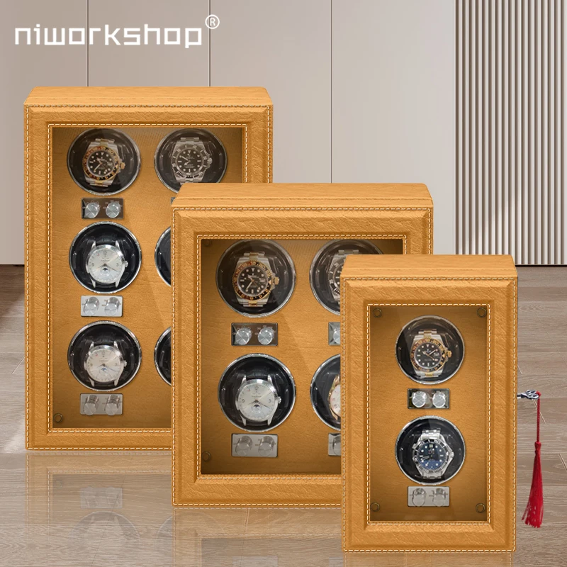 Niworkshop Automatic Watch Winder,2/4/6 Slots Watch Storage Case,PU leather Watch Box with Key Unlocking,4 Rotation Modes