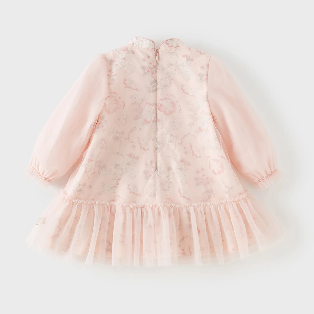 Dave Bella Girls Mesh Dress Spring Autumn Long Sleeves Kids Flower Print Dresses Sweet Outdoor Dress Children Clothing DB1261010
