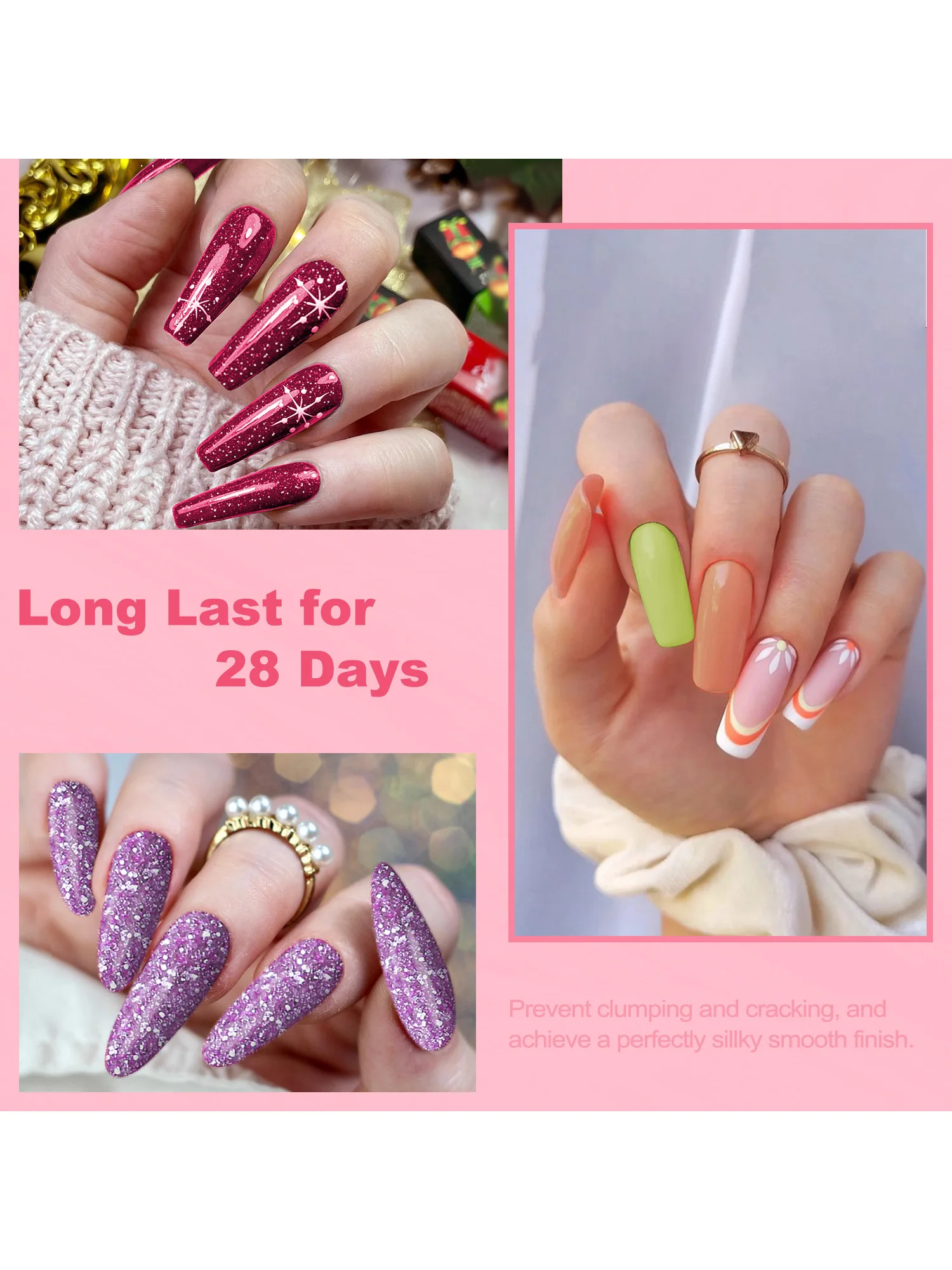 Poudre à tremper sèche à l'air de 0.5oz, paillettes roses violettes pour ongles bleus, Salon de maison, manucure à faire soi-même, cadeau de démarrage pour femmes et filles