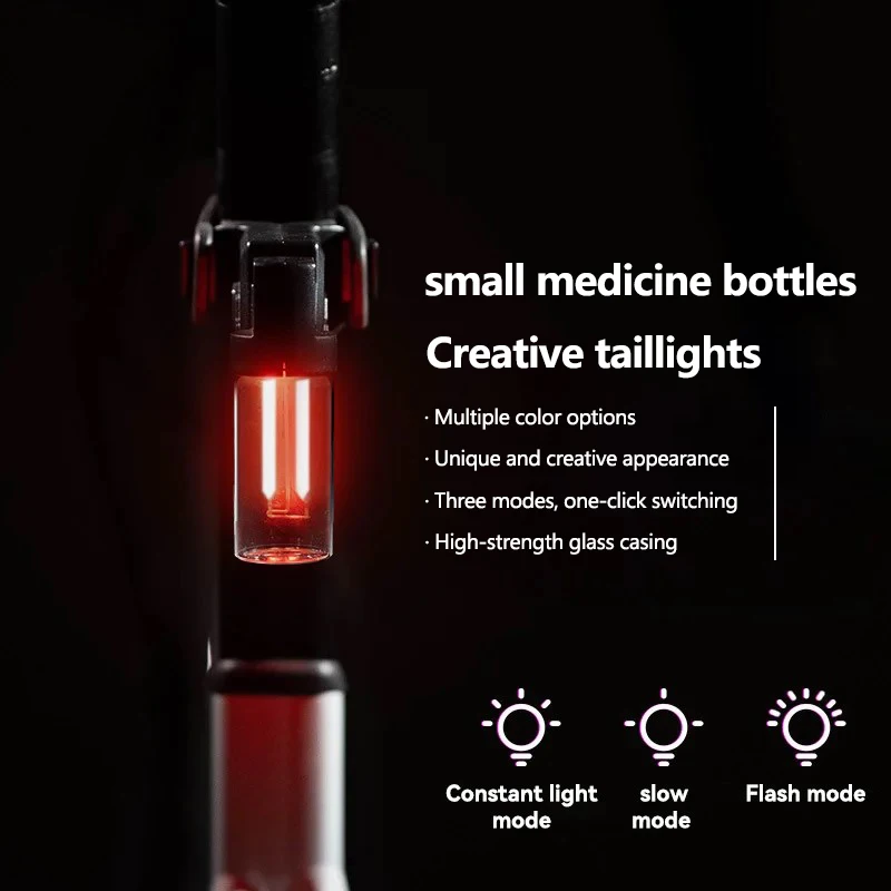 Rainproof USB Charging Bicycle Tail Light Colorful Glass Bottle Shape Night Cycling Safety Warning Light for Bike